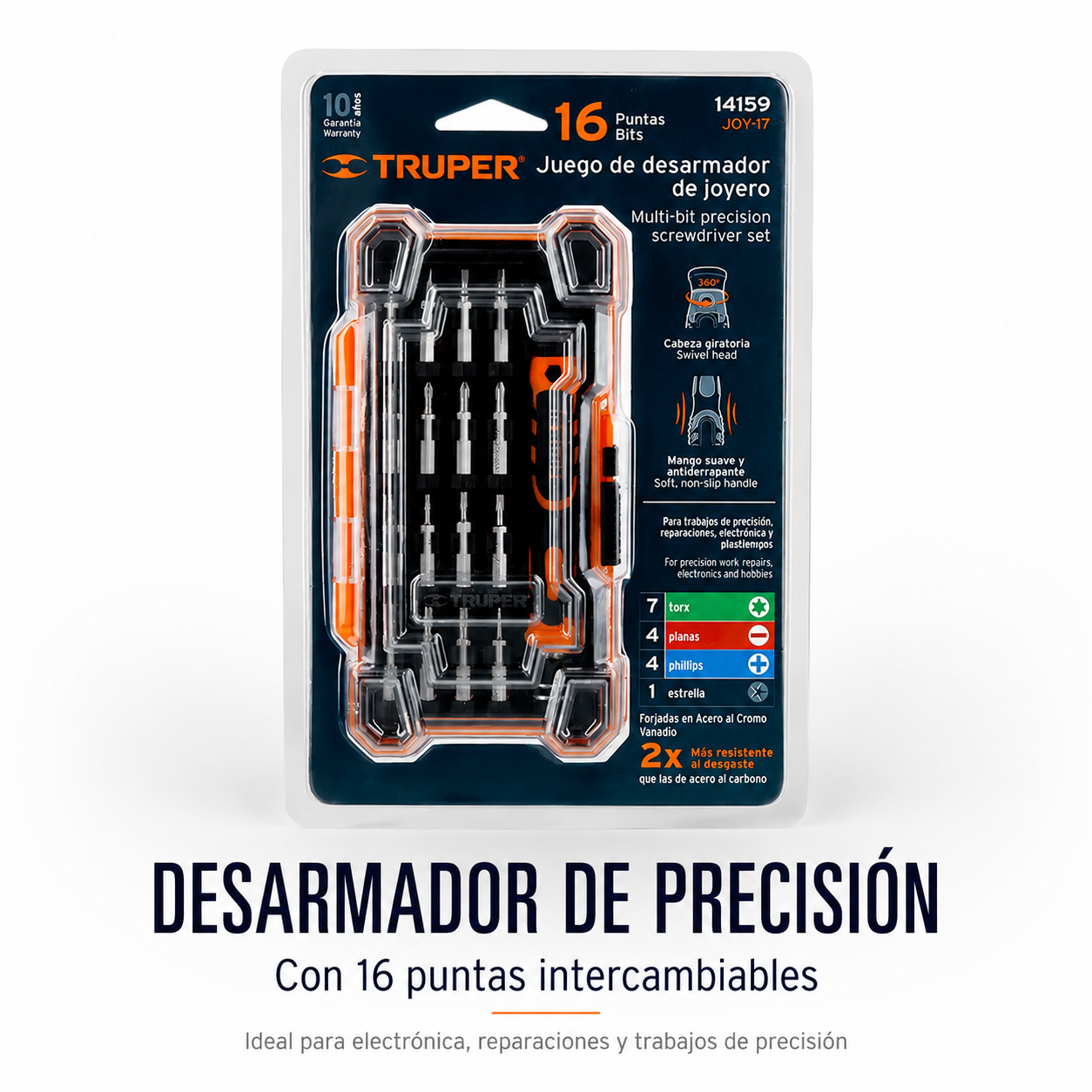 Desarmador de precisión Truper JOY-17 con 16 puntas intercambiables