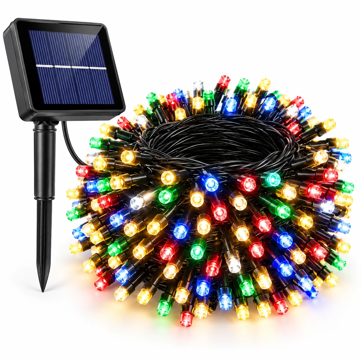 Luces Navideñas LED Multicolor con Panel Solar para Exterior e Interior