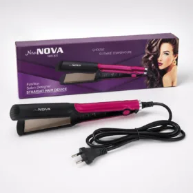 Plancha Alisadora de Cabello New Nova NHS-870, Temperatura Ajustable, Color Fucsia/Negro — imagen 1